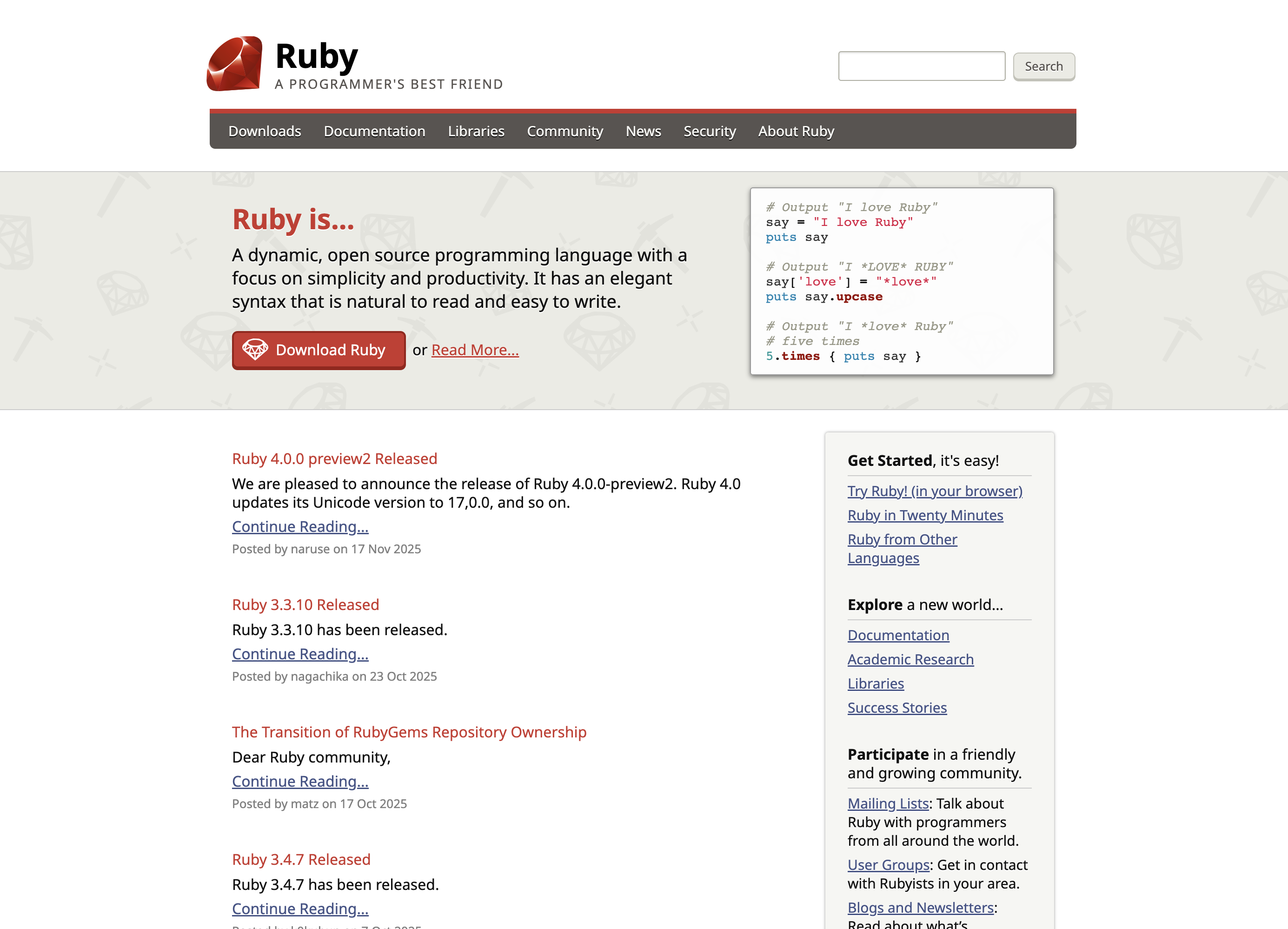 Previous ruby-lang.org design